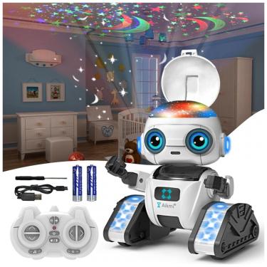 Imagem de Robô Programável Branco – Aikmi, Controle Remoto 2,4 GHz com Sensor de Gestos, Projeção de Luz e Música para Crianças