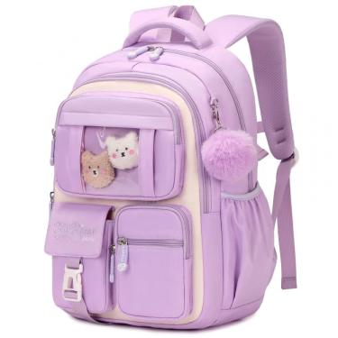 Imagem de Mochila escolar PIG PIG GIRL roxa e bege estilo ita bag, 21,8 L