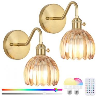 Imagem de Rnzziw Arandela Vintage Sem Fio com Controle Remoto RGB e Bateria Recarregável - Conjunto com 2 Luzes Âmbar 23cm