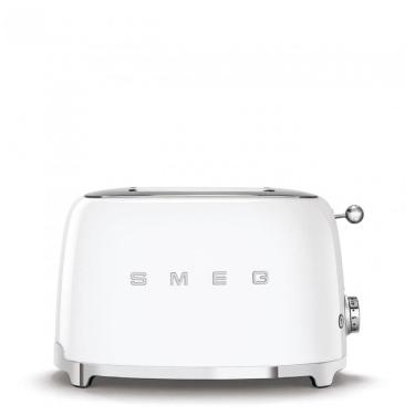 Imagem de Torradeira elétrica Smeg branca retrô 2 fatias com 6 níveis de tostagem, funções reaquecer/descongelar/bagel e bandeja de migalhas