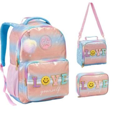 Imagem de Kit Mochila Lancheira Estojo Escolar Juvenil Patches Feminina - Seanit