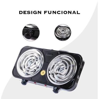 Imagem de Fogão Elétrico Preto Portátil 2500w Fogareiro 2 Bocas Compacto Linha P