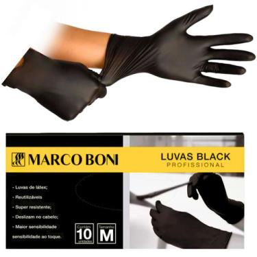 Imagem de Luva Preta Marco Boni Látex Reutilizável P M G Caixa 10 Unid, M, Preto