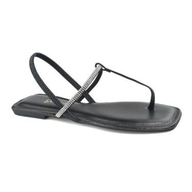 Imagem de Sandália Godiva Feminina Tira Strass Elegância Casual -, Preto, Crista