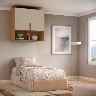 Imagem de Módulo Aéreo para Cama de Solteiro Mdf Altezza Freijó/Off White