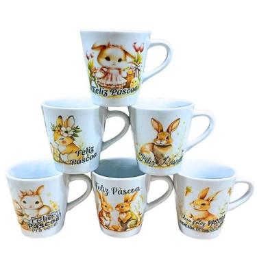 Imagem de Jogo 6 Caneca 140ml Coelho Páscoa Porcelana Café Suco Chá - Antilope D