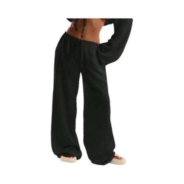 Imagem de Calças Femininas Casuais Oversized De Perna Larga Com Cintura Alta, El