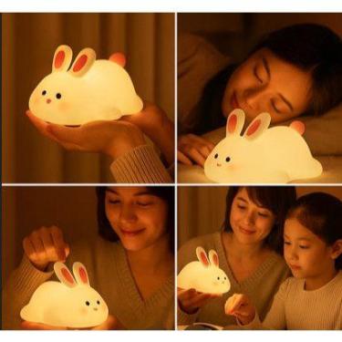 Imagem de Luminária Coelhinho LED Infantil Abajur Branco Luz Noturna Quarto Bebê