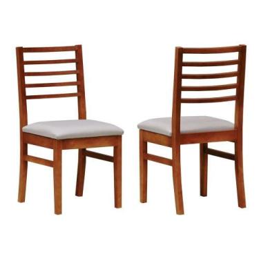 Imagem de Kit 2 Cadeiras Tiê Madeira Maciça Encosto Ripado - Amêndoa Linho Bege 