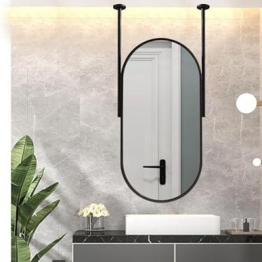 Imagem de Espelho De Teto Oval Nórdico, Espelho De Parede Com Estrutura De Metal E Hastes Duplas, Espelhos De Maquiagem Flutuantes Decorativos Para Banheiro, Quarto, Camarim, 40cmx60cm