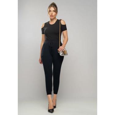 Imagem de Conjunto Comfy Com Blusa Ombro Vazado e Jogger Canelada Preto Salvator