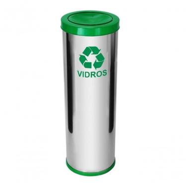 Imagem de Lixeira em Aço Inox com Tampa Meia Esfera Pintada 30 Litros 30L Basculante com Bandeja Interna Higipack