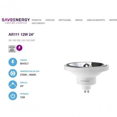Imagem de Lâmpada LED Save 12W 4000K AR111 Autovolt BR SE-105.2867 765LM 24º IP40 Branco Casa Chafariz