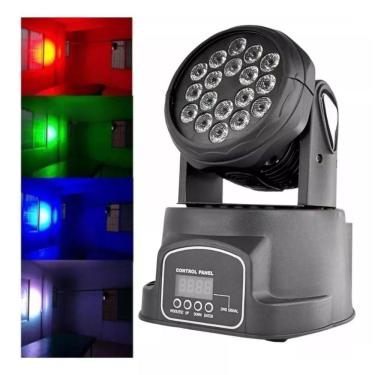 Imagem de Canhão Moving Head 18 Leds Rgb com Efeito Strobo 80w Bivolt Automático Preto OEM