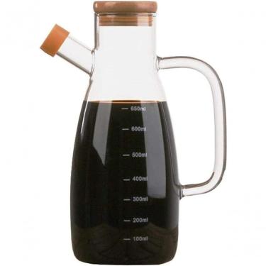 Imagem de Galheteiro Vidro 650ML Bico para Azeite e Vinagre com Tampa de Bambu Vedação em Silicone Transparente Show House