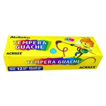 Imagem de Tinta Guache Acrilex 12 Cores 15ml Conjunto para Papel Cartolina Gesso Madeira Cerâmica E.V.A