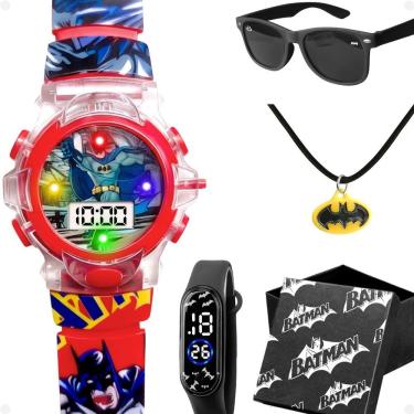 Imagem de Relógio Digital Infantil Kit Orizom Kids Batman com Pulseira Silicone com Colar e Óculos de Sol Esportivo Vermelho