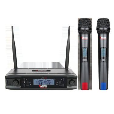 Imagem de Microfone sem Fio UNK-660 UHF Duplo Multifrequência com 300 Canais Digitais e Transmissão Estável Preto Novik