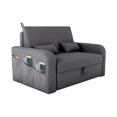 Imagem de Sofá Cama Lady Day 2 Lugares Reclinável 140CM Veludo Cinza com Baú Compacto