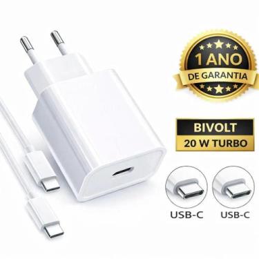 Imagem de Carregador Fonte Turbo 20w Usb C Com Cabo Tipo C Para TIpo C Branco - 