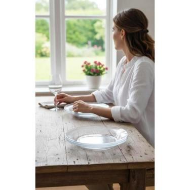 Imagem de 2x Jogo 12 Pratos Fundos Vidro 22cm Incolor Resistente - Congratulatio