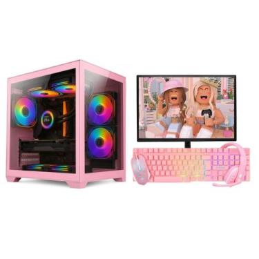 Imagem de PC Gamer Rosa Pink Completo Intel Core i5 Memoria Ram 16GB SSD 240GB M