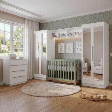 Imagem de Quarto Infantil com 2 Guarda-Roupas Neo com Espelhos 2 Aéreos 1 Cômoda Branco Madesa 04