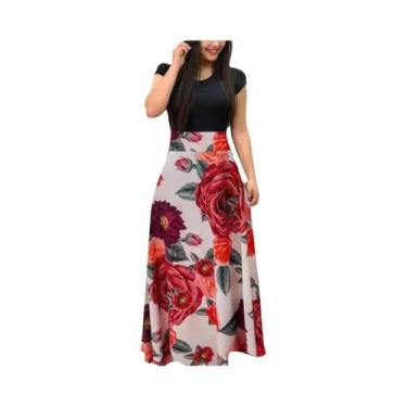 Imagem de Vestido Feminino Grande Com Estampa Floral, Manga Curta, Estilo Europe