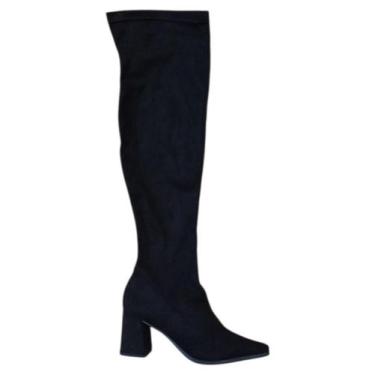 Imagem de Bota Feminina Quiz Over Camurça Stretch Salto 63307012 Preto, Preto, 3