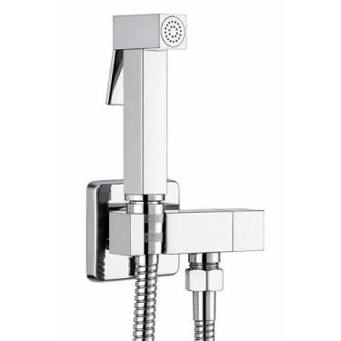 Imagem de Ducha Higiênica Quadrada Cromada Toda Metal com Registro Meia Volta - 