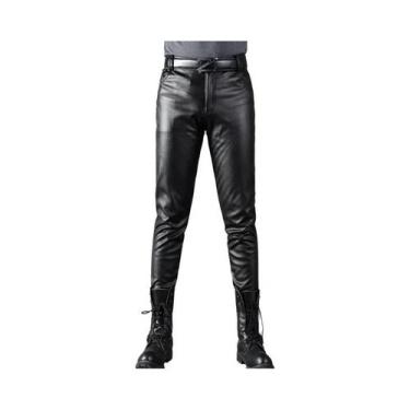 Imagem de Calças Masculinas Skinny Fit Em Couro PU Com Cintura Elástica Para Fes