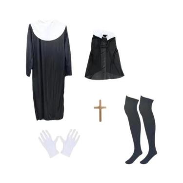Imagem de Conjunto De Fantasia De Freira Para Halloween Clássico Com Lenço, Cola