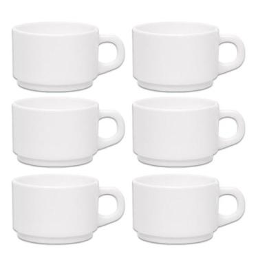 Imagem de Jogo 6 Xícara de Café Branca Vidro Opalino Hotel Restaurante 90ml Roje