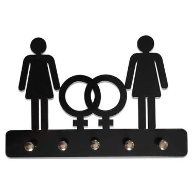 Imagem de Porta Chaves Casal de Lésbicas Decoração Criativa - Geek Vip, Preto