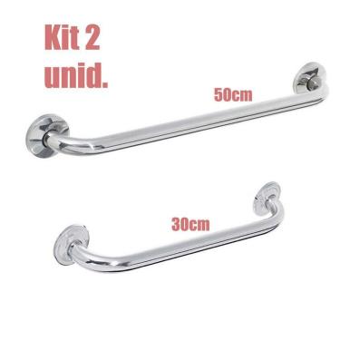 Imagem de Kit Alça de Apoio Banheiro Inox Barras 30 cm e 50 cm Idoso Cadeirante Acessibilidade