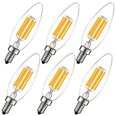 Imagem de LiteHistory Lâmpada LED regulável B10 6W igual 60W lâmpada LED candelabro 2700k clara e12 Edison para lustres e lâmpadas de ventilador de teto, lâmpadas de LED AC120V 600lm b11 Torpedo 6 unidades