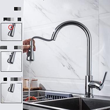 Imagem de Torneira de cozinha preta torneira de cozinha puxe para fora pia de cozinha misturador de níquel escovado cabeça de pulverizador de fluxo cromado torneira de água de cozinha, CF04021CP Chrome, China