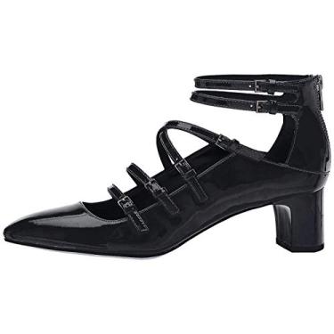 Imagem de Calvin Klein Sapato feminino Madlenka patenteado bico fechado tira no tornozelo clássico