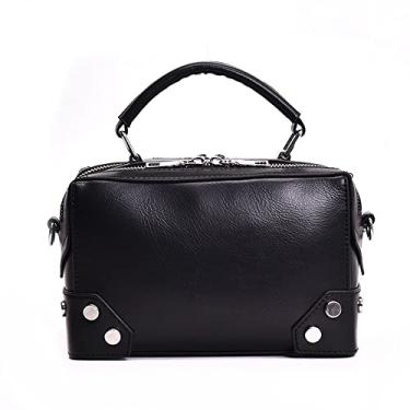 Imagem de Bolsa feminina com alça superior bolsa de ombro bolsa de ombro bolsa moda clássica retrô bolsa transversal de couro médio, Preto