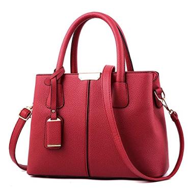 Imagem de Bolsa Feminina Couro Plutônio Bolsa de Ombro, Bolsas De MãO E Ombro Femininas, Bolsas femininas Bolsas de ombro grandes femininas de couro PU (Claret)