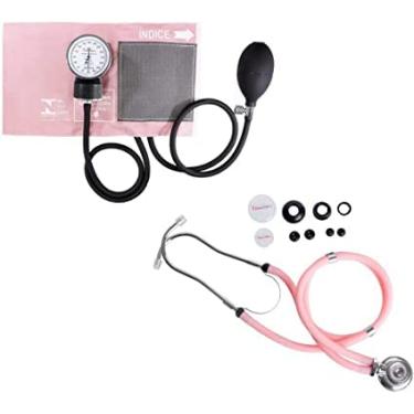 Imagem de Aparelho Medidor de Pressão Esfigmomanômetro com Braçadeira de Contato + Estetoscópio Rappaport Premium rosa