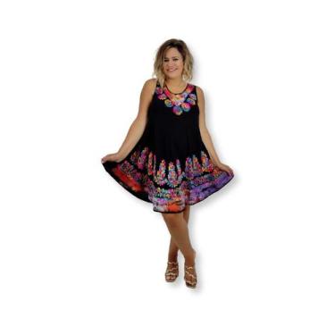 Imagem de Vestido Feminino Regata Trapézio Plus Size Batik Bordado Colorido 1245