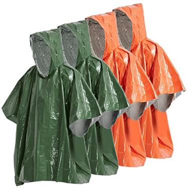 Imagem de Tingpai Poncho de chuva de emergência pacote com 4 cobertores térmicos Poncho à prova de intempéries equipamento de acampamento de sobrevivência ao ar livre