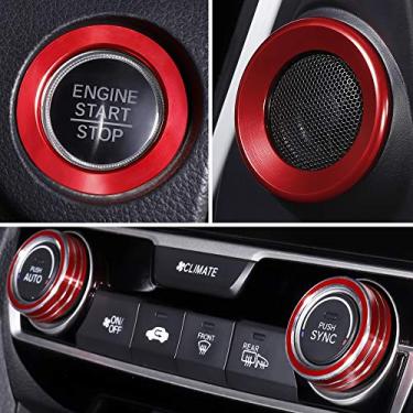 Imagem de AntBooBoo Para Honda Civic Accessories 10ª geração 2016-2021 alto-falante de porta com controle climático capa de botão push to start, adesivo de botão de temperatura do interruptor CA (vermelho)