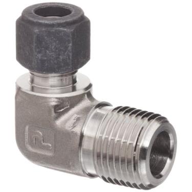 Imagem de Parker CPI 6-8 CBZ-SS 316 Conexão de tubo de compressão de aço inoxidável, cotovelo de 90 graus, diâmetro externo de 9,5 mm x macho NPT