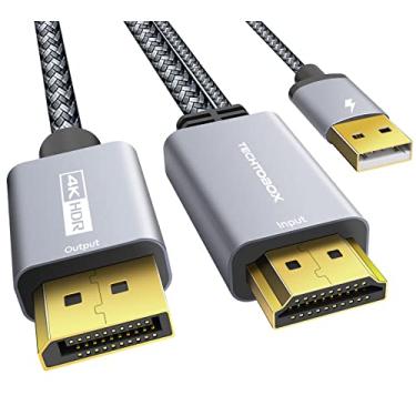 Imagem de Cabo HDMI para DisplayPort [4K @ 60Hz, 2K @ 144Hz] TECHTOBOX [trançado, alta velocidade] Conversor HDMI para DP macho HDMI 2.0 Display Port 1.2 Adaptador para PC Placa Gráfica Laptop PS5 NS Xbox One/360 -6.6FT