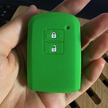 Imagem de YJADHU Capa de chave de carro de borracha de silicone masculina feminina suporte de bolsa, apto para Toyota Camry RAV4 Avalon auris 2 botões chave de carro inteligente, verde