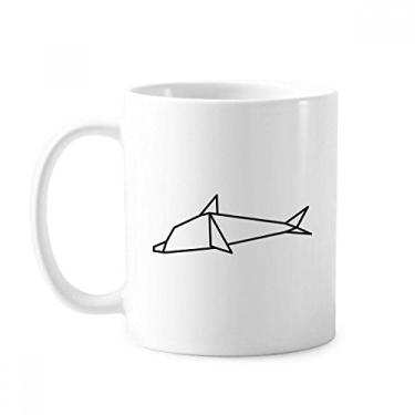 Imagem de Caneca de cerâmica com formato geométrico de golfinho abstrato origami copo de porcelana de café