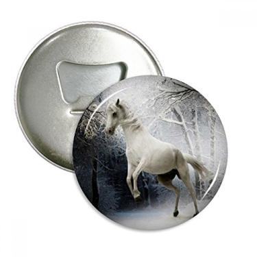 Imagem de Cavalo branco Ciência Natureza Cenário Abridor de Garrafas Imã de Geladeira Emblema Multifuncional