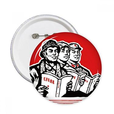 Imagem de Broche de soldado trabalhador estrela livro vermelho pinos redondos crachá botão decoração acessório 5 peças